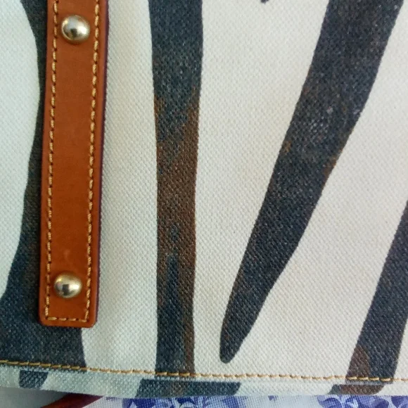 Dooney & Bourke Zebra Satchel, Leather & Canvas - Picture 9 of 11